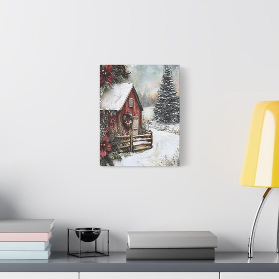 Christmas Rustic Canvas Print, Country Christmas , Holiday Wall Decor, Rustic Farmhouse Picture, Country Winter Scene, Rustic Home