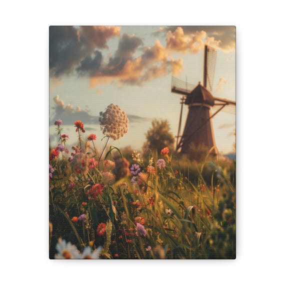 Windmill with Wildflowers canvas print Gallery Wraps