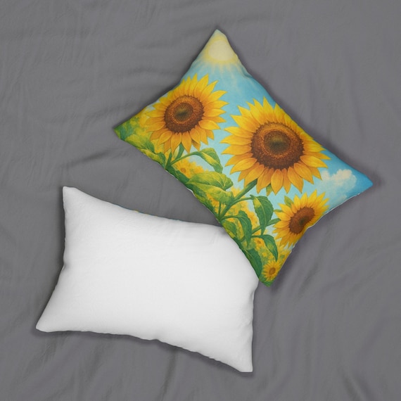 Sunflower Pillow for Home Decor, Spring Pillows, Lumbar Pillow, Floral Pillow, Spring Pillow Gift, Cozy Bedroom Decor, Flower Power Bedroom