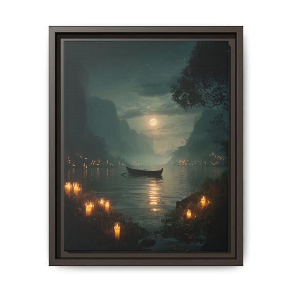Moonlight Lake Landscape Wall Art, Tranquil Home Decor, Gift for Nature Lovers, Cozy Living Room Accent,Romantic Wall Art, Lake Wall Art