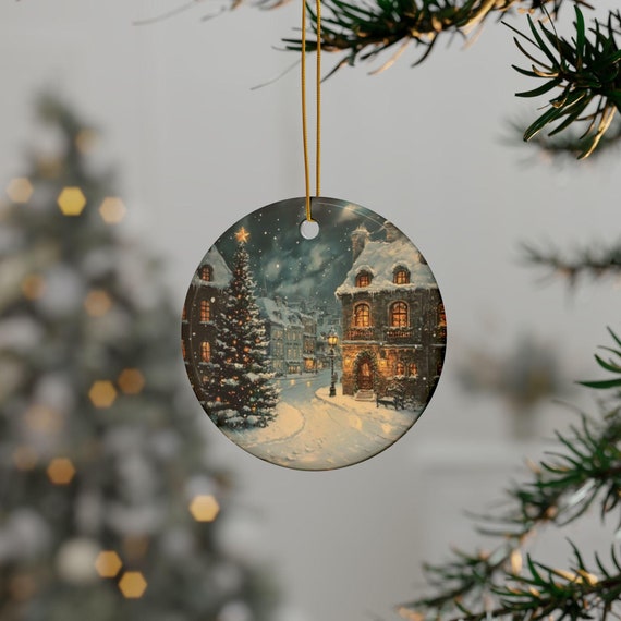 Victorian Christmas  Ornament, Snowy Village Christmas Scene,  Victorian Christmas Decor, Holiday Ornaments, Christmas Decoration,
