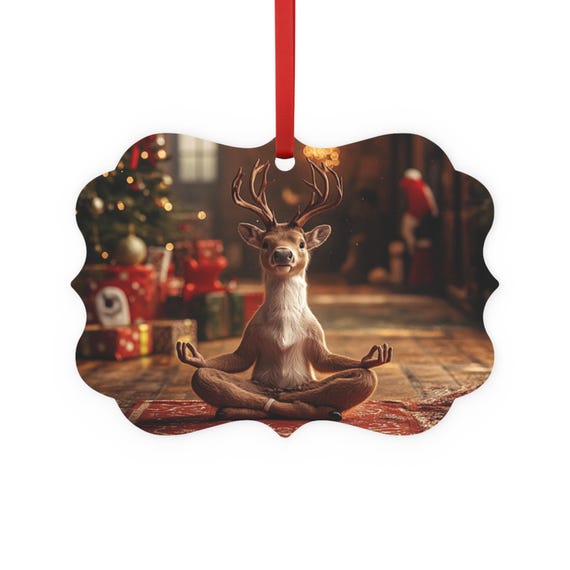 Reindeer Practicing Yoga Metal Plaque Ornament, Christmas Ornament, Yoga enthusiasts, Yoga lover gifts, ornaments,Yoga Pose Ornament
