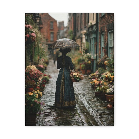 Vintage Umbrella Victorian Scene, Elegant Canvas Wall Art, Umbrella Street Scene, Home Decor, Gift for Her,Victorian Wall Art