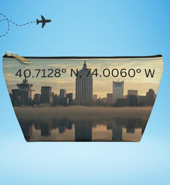New York City Coordinates Travel Pouch, Accessory Bag, Makeup Case, Cosmetic Organizer, Travel Gift, NYC Coordinates Bag