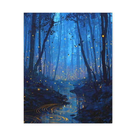 Forest Orb Art Canvas Print, Magical Forest Decor, Dreamy Nightlight Wall Art, Home Decor, Gift for Nature Lovers