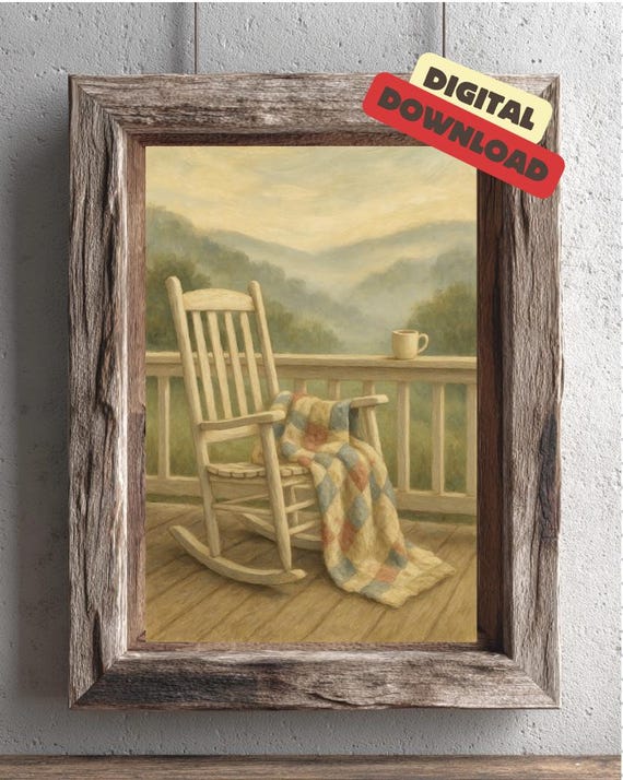 Country Porch Rocking Chair Print DIGITAL Download Wall Art, Cottagecore Country,Farmhouse Decor, Rustic Dining Room or Kitchen Print