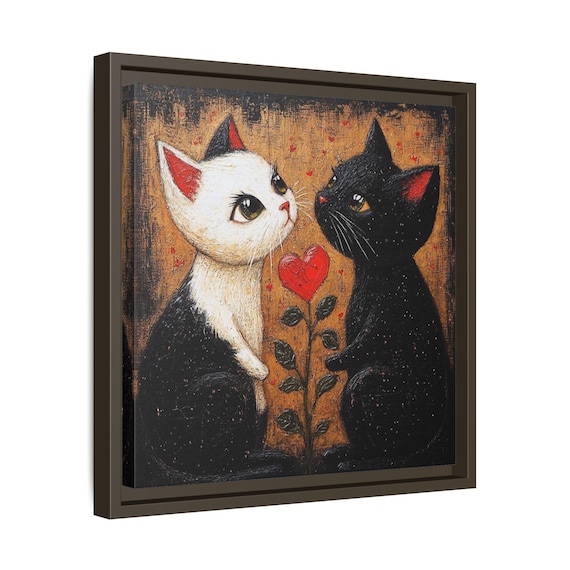 Wall Art, Cats In Love - Matte Canvas, Framed, Home Decor, Cat Lover Gift, Animal Art, Romantic Poster, Valentine's Day Decor, 14x14