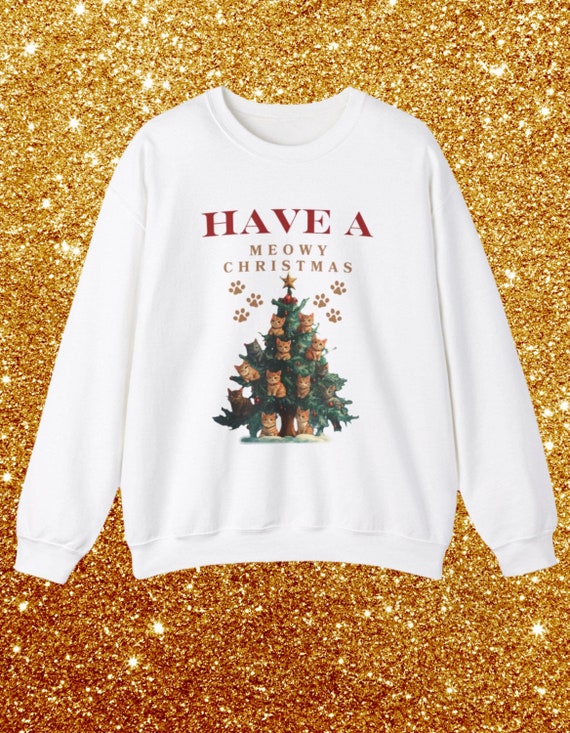 Christmas Cats Sweatshirt, Meowy Xmas Sweatshirt, Holiday Tree Crewneck, Cat Lover Gift, Winter Pullover, Funny Pet Sweater