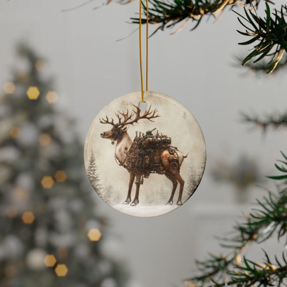 Steampunk Reindeer Design Ornaments,  Christmas Decor, Holiday Gift, Steampunk Home Decor, Steampunk Style