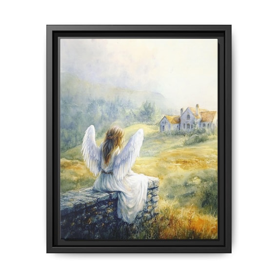Guardian Angel Framed Canvas Wall Art, Angel Canvas, Memorial Artwork, Home Decor, Spiritual Artwork, Religious Gift, Gift for Mom