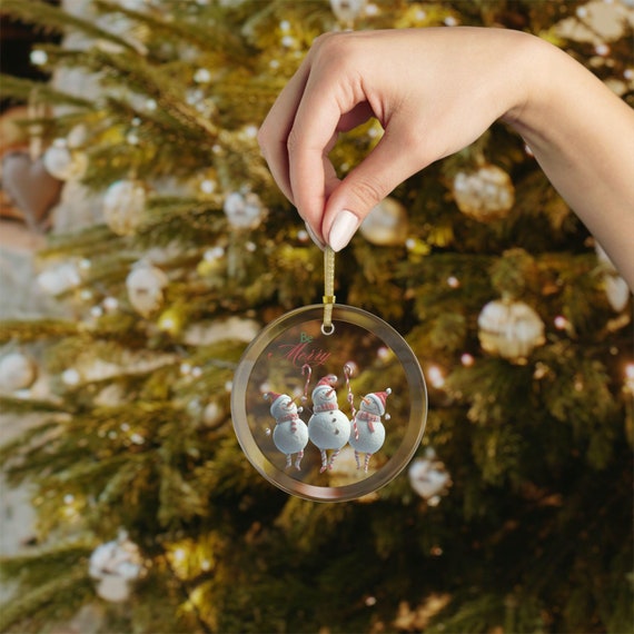 Snowman Glass Ornaments, Dancing Snowmen, Christmas Ornaments, Cute Holiday Ornaments, Snowmen
