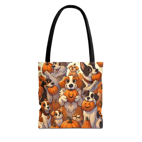 Dog Mom Tote Bag, Halloween Tote, Fall Pumpkin Bag, Dog Lover Gift, Animal Print Shopping Bag