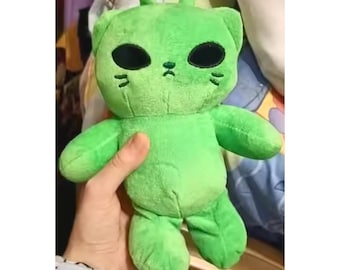 Alien Cat Plush Toy, Green Kitty Stuffed Animal, Cute Kawaii Anime Plush Doll, Soft Cartoon Plush Gift