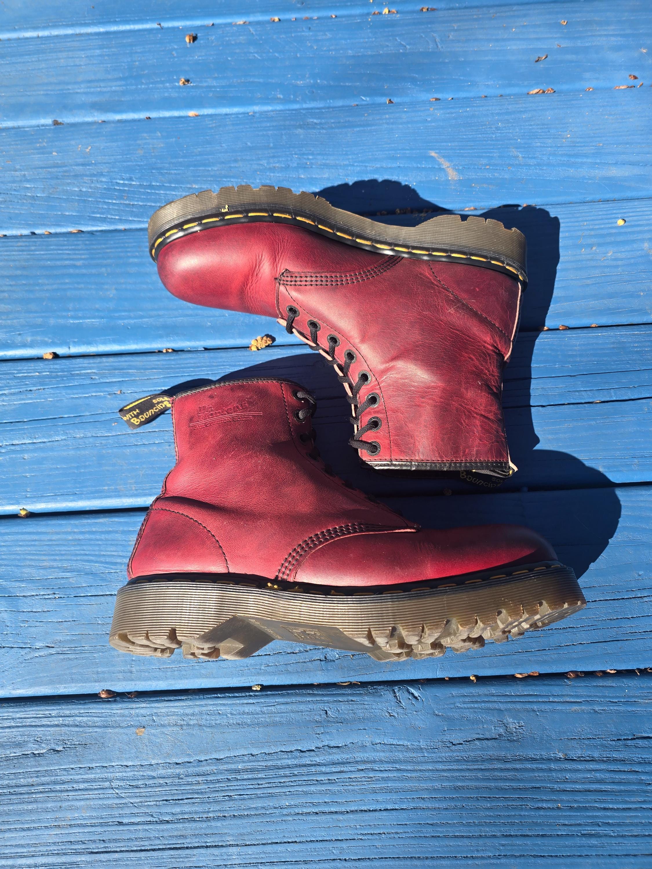 Cherry Red Dr Martens Samt Marten 1460 8-Eye Boot In Cherry Red