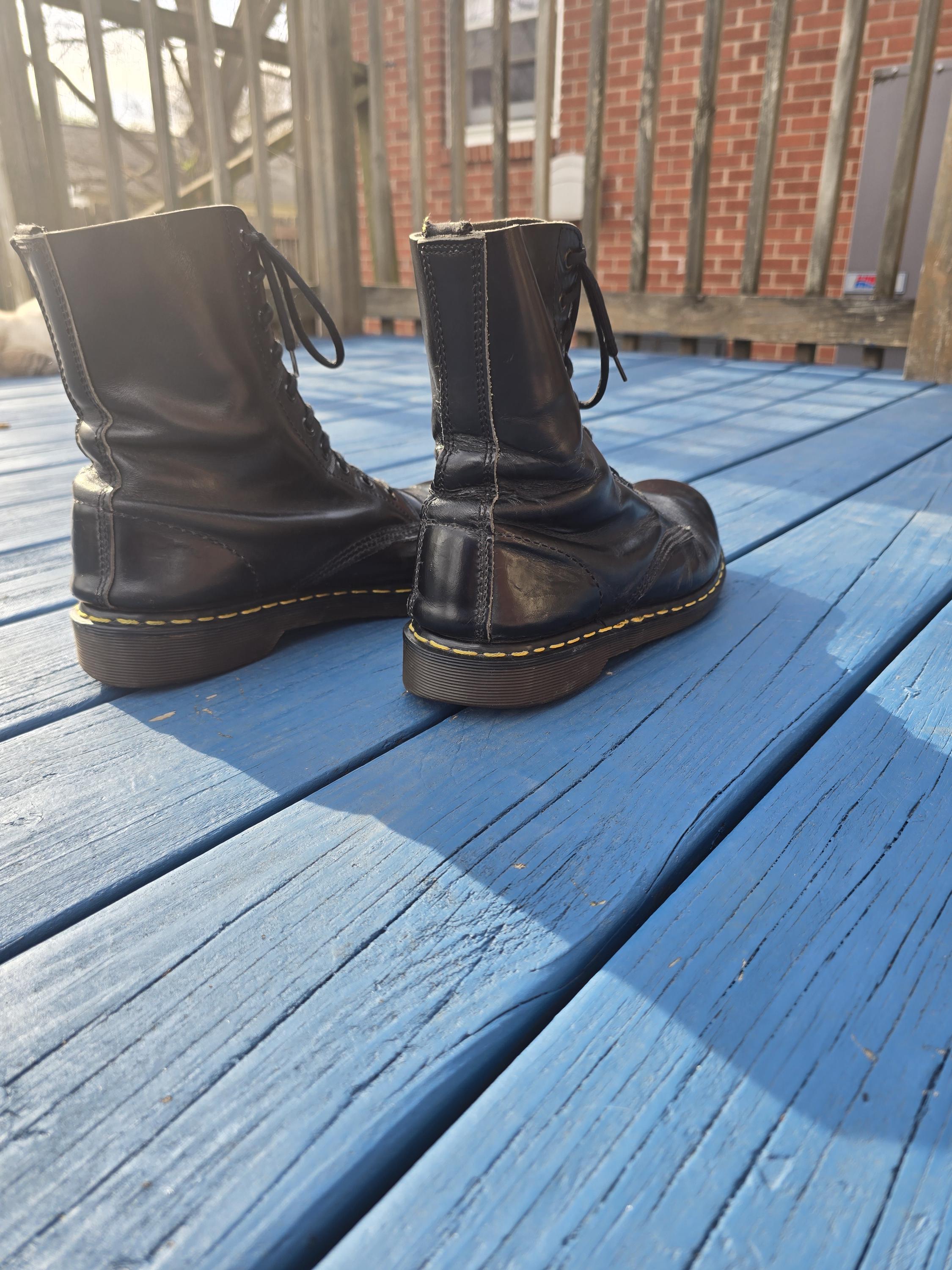 Vintage Dr. Martens Black 10-eye Steel Toe Boots -- Size UK 