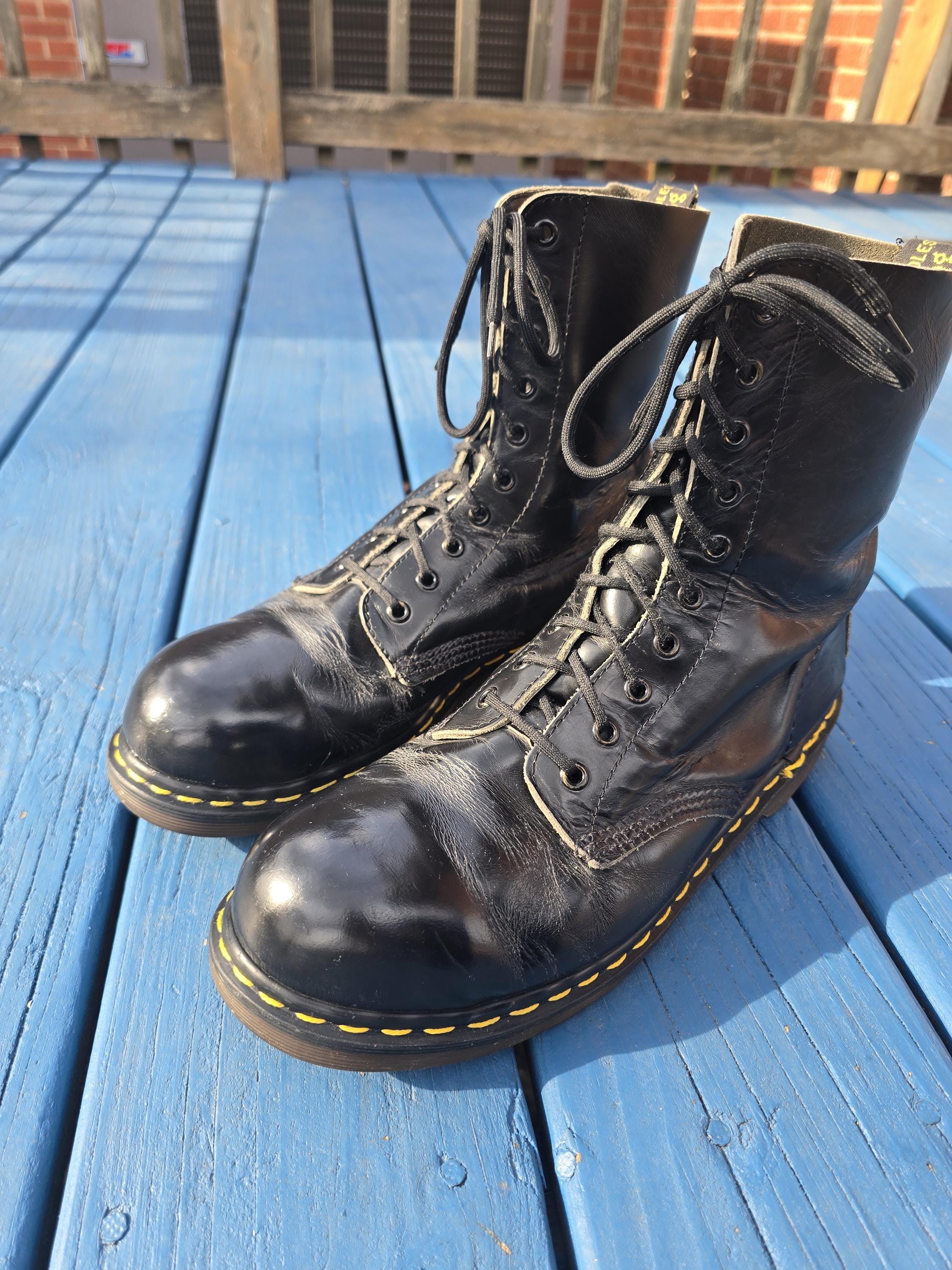 Vintage Dr. Martens Black 10-eye Steel Toe Boots -- Size UK 9 (US