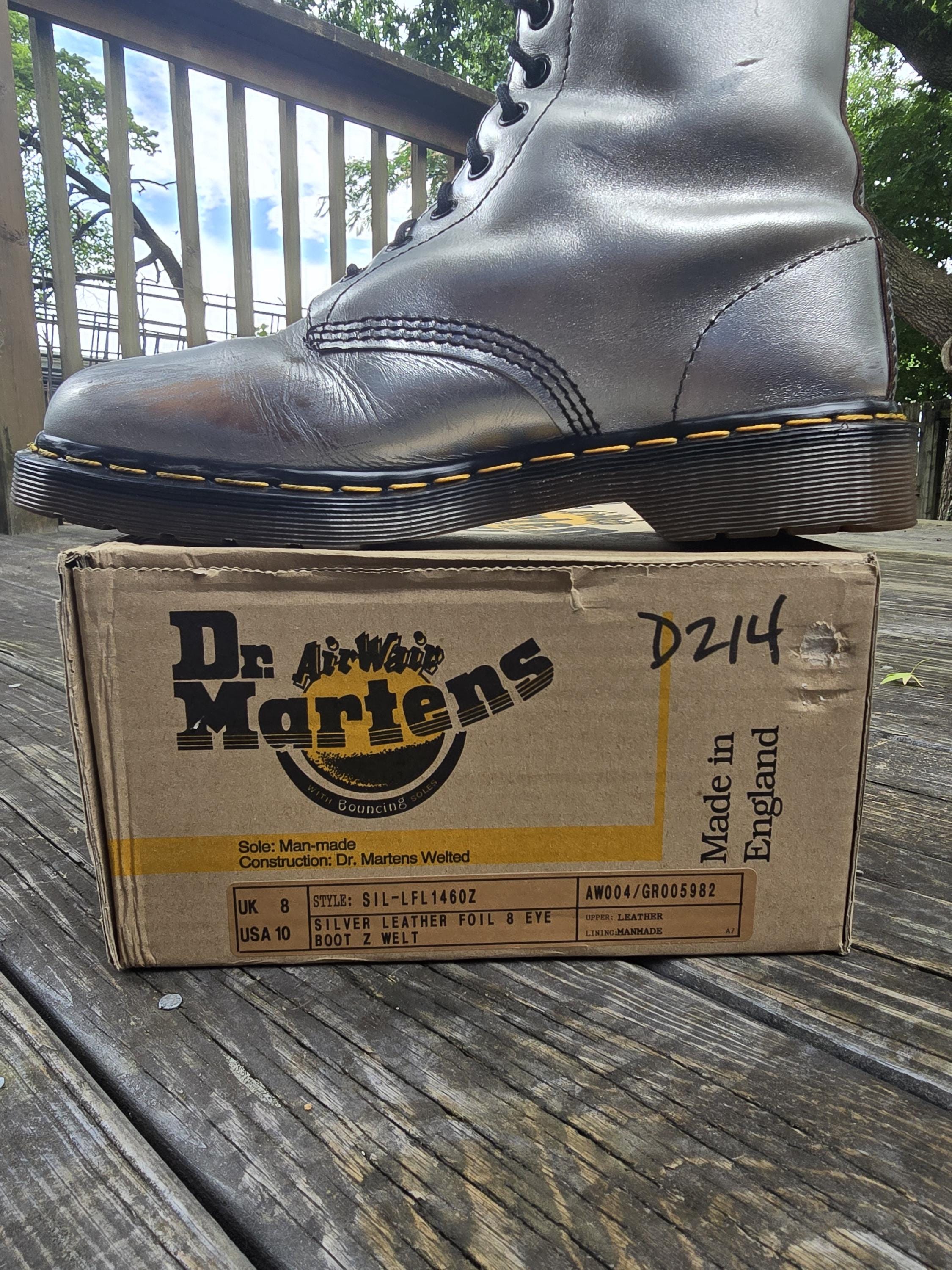 Vintage Dr. Martens 1460 Metallic Silver Leather Boots -- UK 8 (US
