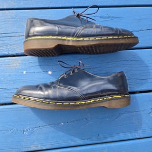 Dr. Martens Black Leather Oxford with Yellow Stitching and Blue Laces 3989 Yellow Stitch Smooth Leather Brogue Shoes in Black | Dr  main image 3