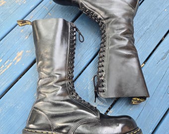 Vintage Dr. Martens Black 20-Eye Mid-Calf Boots with Steel Toes -- Size UK 11 (US 12 Men) -- Made in England