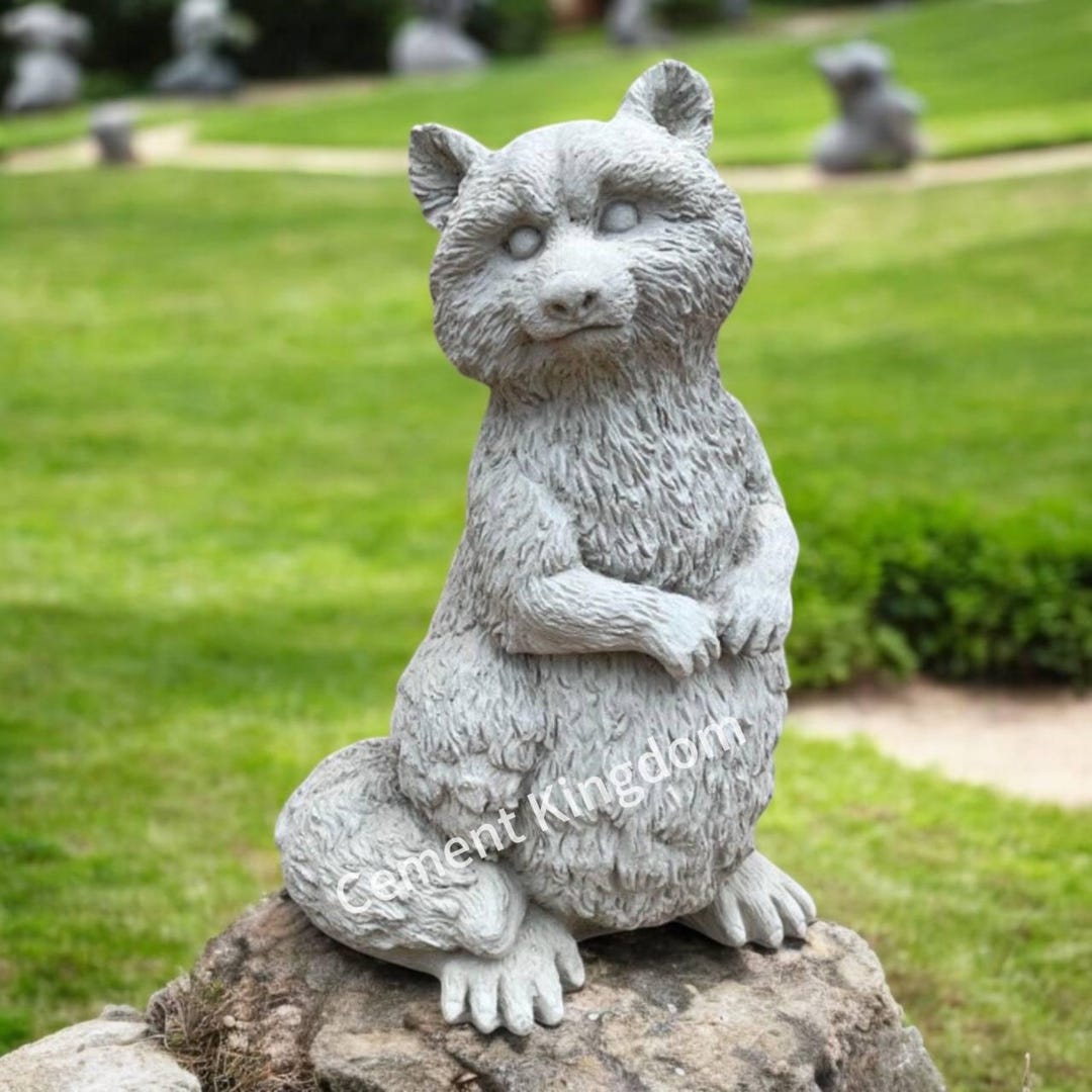 Concrete Raccoon Sculpture, Cement Garden Figure, Standing Raccoon ...