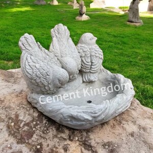 Three Doves Planter Figure, Stone Birds Bath Figurine, Concrete Garden Statue, Cement Water Drinker For Birds, Three Birds On Water Pot