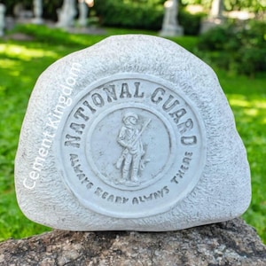 Rock Memorial Statue, Stone Grave Marker Figure, National Guard Figurine, Cement Memorial, Backyard Rock, Patio or Yard Sculpture