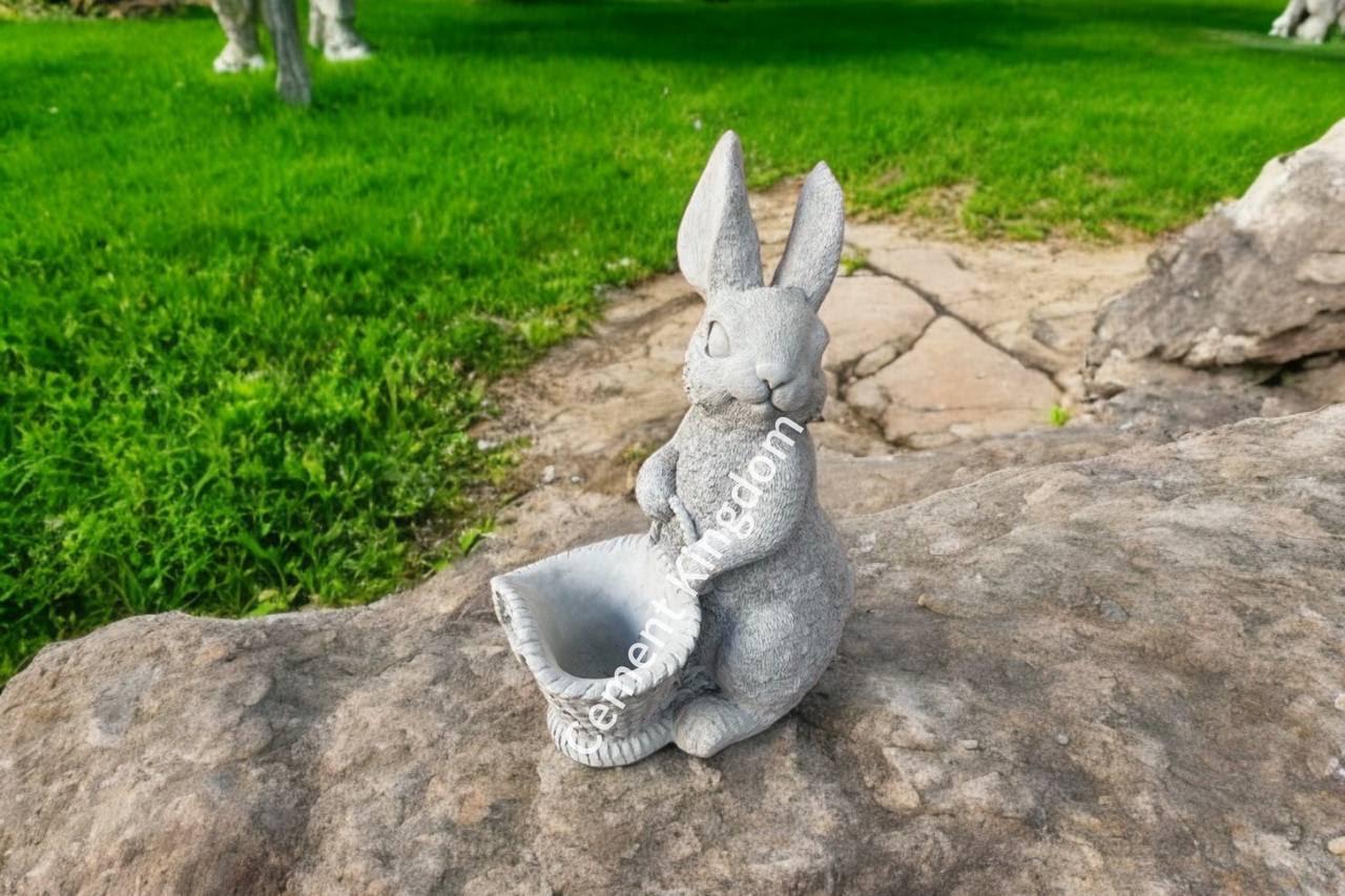 Concrete Bunny Statue With Basket Planter Stone Flowers Pot With concrete-bunny-statue-with-basket-planter-stone-flowers-pot-with