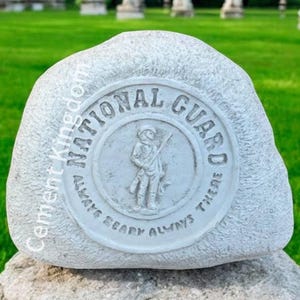 National Guard Stone Sculpture, Rock Memorial Statue, Concrete Porch Figurine, Rock Grave for Gift Figure, Entrance Cement Decoration