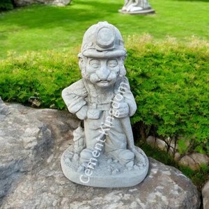 Large Coal Miner Figure, Massive Coal Miner Statue, Standing Coal Miner Figurine, Old Prospector Man, Yard Decoration, Man On Base Sculpture