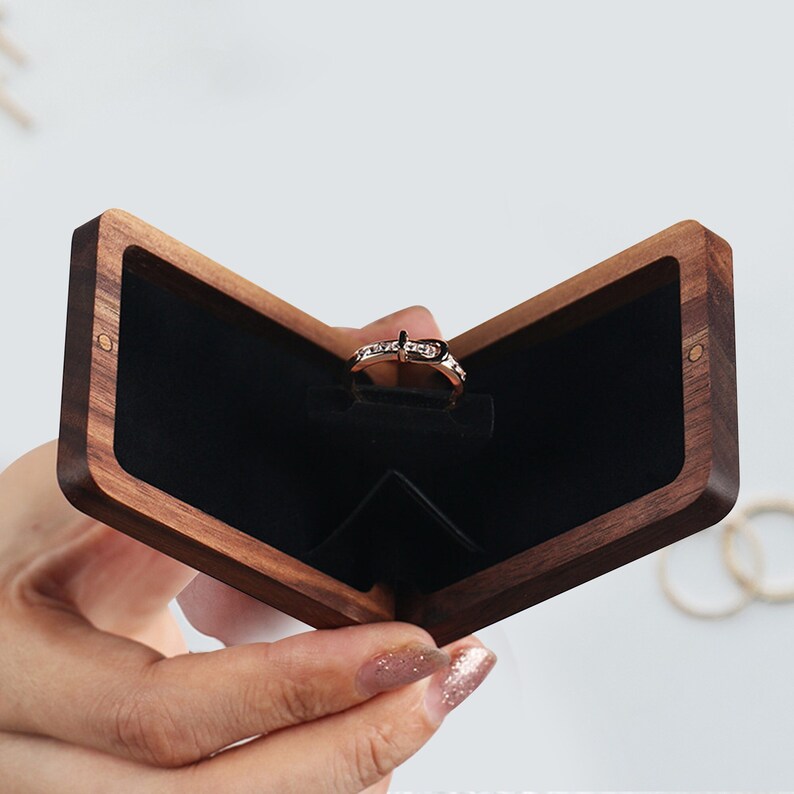 Rotating Engagement Ring Box Slim Ring Box Wooden Etsy UK