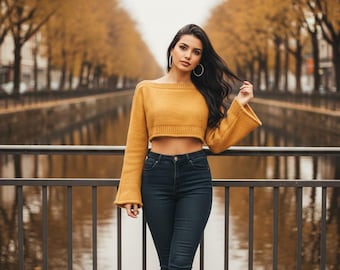 Handmade Mustard Yellow Crop Sweater | Boho Knit Top