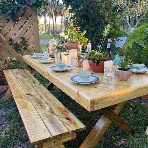 Handcrafted Solid Wood Picnic Table and Benches Etsy