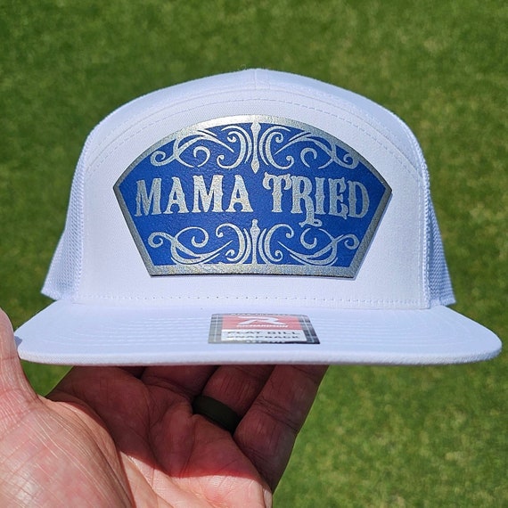 Mama Tried Flat Bill Trucker Mesh Snapback White Hat Cap Western Country Outlaw Mama Tried Hat: Western Style Richardson 168 Flat Bill  main image 4