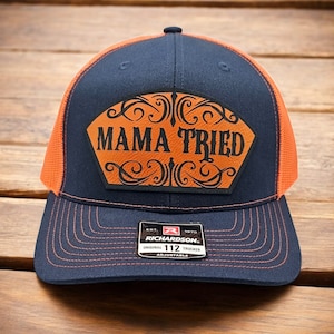 Mama Tried, Funny, western style hat, mom, dad and kids.  Richardson 112 Snapback extra crispy edition.