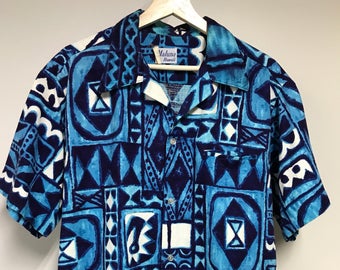 Vintage Short Sleeve Tiki Hawaiian Shirt by Maluna Hawaii/FREE SHIPPING