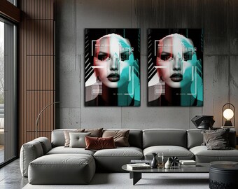 Glitch AI Portrait Poster | Cyberpunk Sci-Fi Wall Art