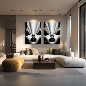 Futuristic Monochrome Portrait Poster, Abstract Tech Interface Art, Minimal Sci-Fi Wall Print