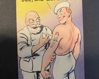 Funny Tattoo Navy Sailor vintage Postcard