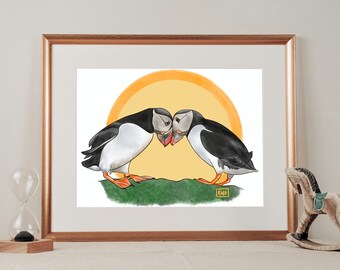 Frailecillos atlánticos, pintura digital