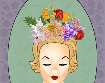 Vintage Garden Party Lady con pintura digital de flores