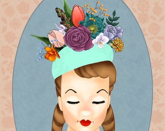 Colegiala vintage con pintura digital de flores.