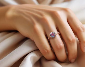 Engagement Ring Rose Gold — Alexandrite Women's Ring — June Birthstone Color Changing