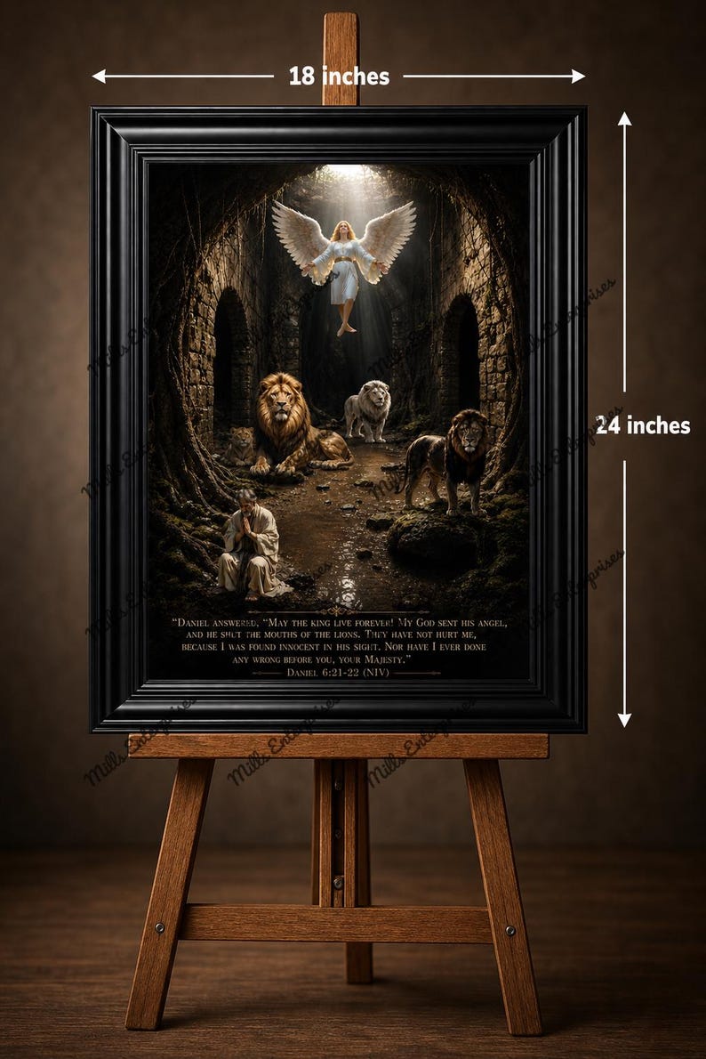 Biblical Daniel Lions Den Angelic Rescue Print: Inspirational Wall Art ...