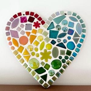15 cm rainbow heart mosaic kit, DIY, make your own mosaic craft kit, craft kit, heart mosaic kit, mosaic kit, decoration kit.