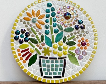 Kit de manualidades de mosaico con flores en maceta de 20 cm, proyecto de bricolaje, crea tu propio mosaico.