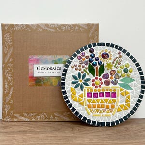 Flowers in yellow teapot MOSAIC craft KIT, DIY, make your own mosaic,  mosaic gift, craft project, mosaic decoration, craft kit, craft gift.