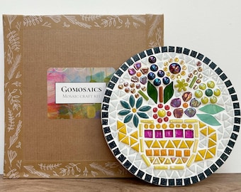 20 cm flowers in yellow teapot MOSAIC craft KIT, DIY, make your own mosaic, craft project, mosaic decoration.