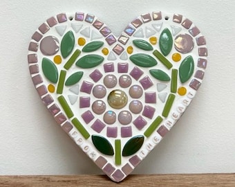 Personalizable pink heart MOSAIC KIT, DIY, make your own mosaic, mosaic gift, mosaic decoration, craft kit, personalised gift.
