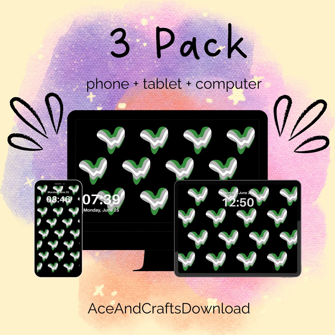 3 Pack Greyromantic Hearts Wallpapers, Greyro Pride Flag Gift, Lgbtq