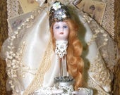 Jeweled Perfume Bottle Rhinestones Altered Art Bottle Vintage Mixed Media Porcelain Doll Art Bottle Vintage Costume Jewelry Gift